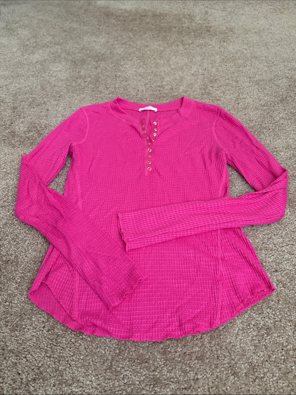 Zenana Outfitters Hot Pink Waffle Henley Long-Sleeve Top